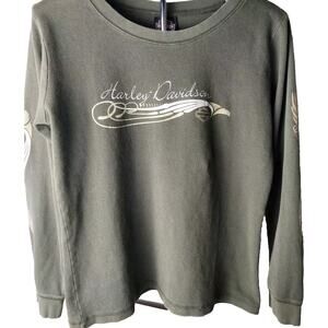Harley Davidson Women's Shirt 1X Long Sleeve XL - Army Green, Logo, La Crosse WI